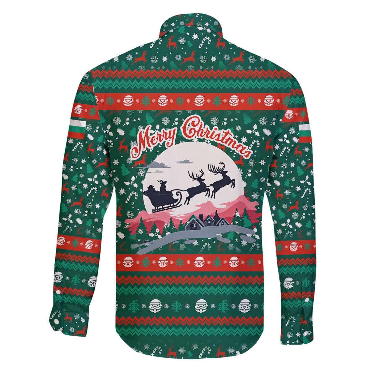 Bulgaria Christmas Family Matching Off The Shoulder Long Sleeve Dress and Hawaiian Shirt with Green-Red Theme, Golden Lion, and Santa Sleigh Motif - Wonder Print Shop