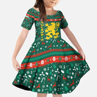 Bulgaria Christmas Family Matching Off Shoulder Maxi Dress and Hawaiian Shirt with Green-Red Theme, Golden Lion, and Santa Sleigh Motif - Wonder Print Shop
