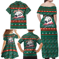 Bulgaria Christmas Family Matching Off Shoulder Maxi Dress and Hawaiian Shirt with Green-Red Theme, Golden Lion, and Santa Sleigh Motif - Wonder Print Shop