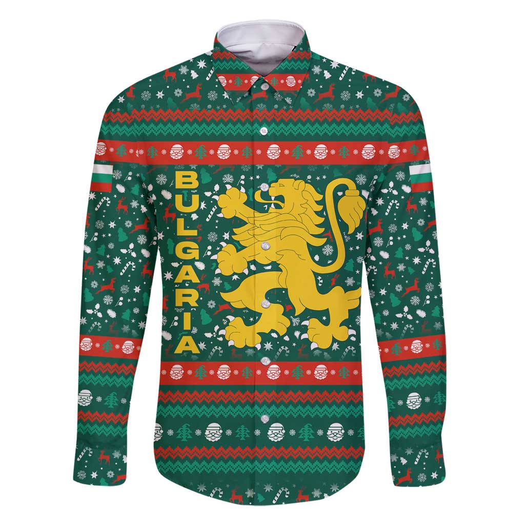 Bulgaria Christmas Family Matching Off Shoulder Maxi Dress and Hawaiian Shirt with Green-Red Theme, Golden Lion, and Santa Sleigh Motif - Wonder Print Shop