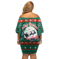Bulgaria Christmas Family Matching Off Shoulder Short Dress and Hawaiian Shirt with Green-Red Theme, Golden Lion, and Santa Sleigh Motif - Wonder Print Shop