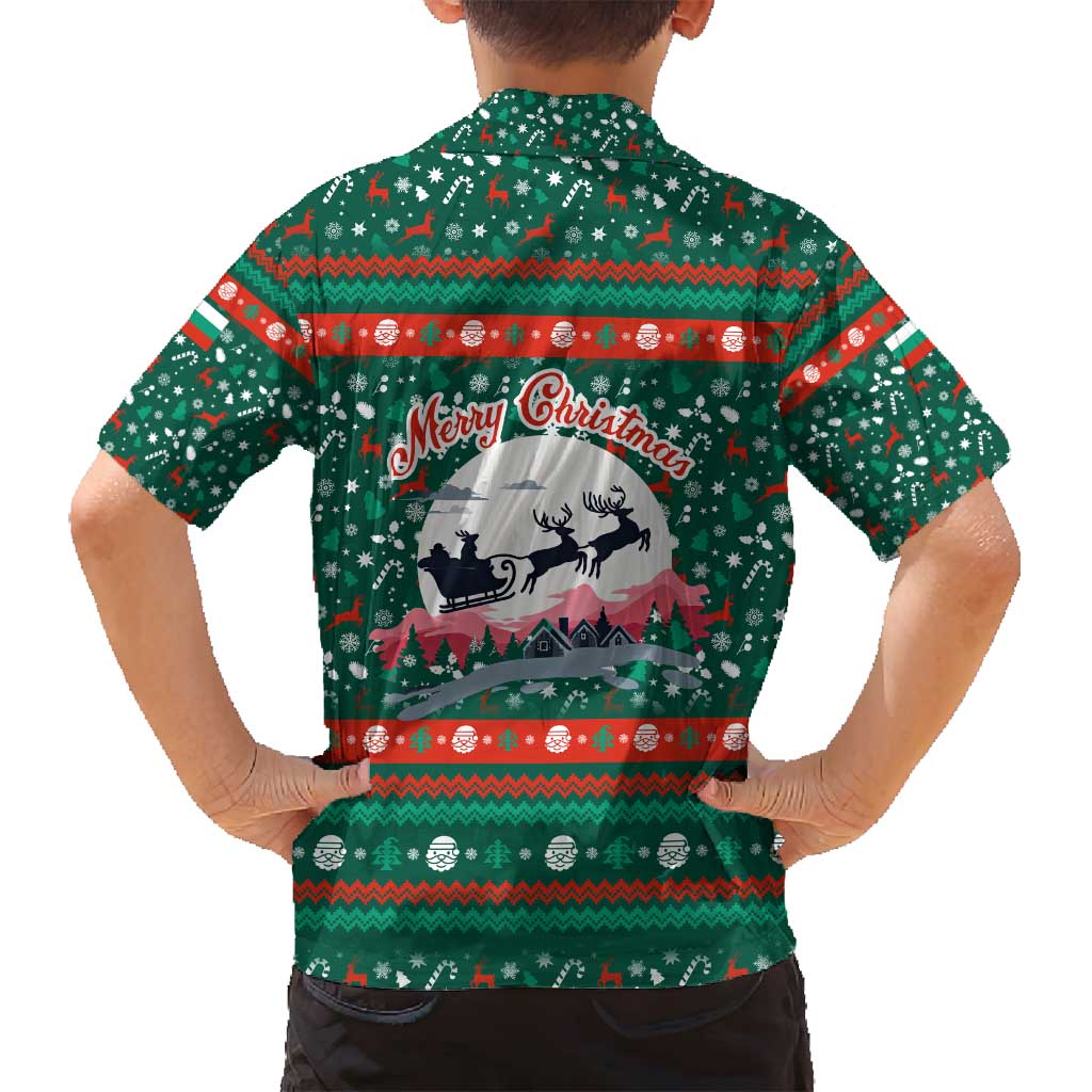 Bulgaria Christmas Family Matching Puletasi and Hawaiian Shirt with Green-Red Theme, Golden Lion, and Santa Sleigh Motif - Wonder Print Shop
