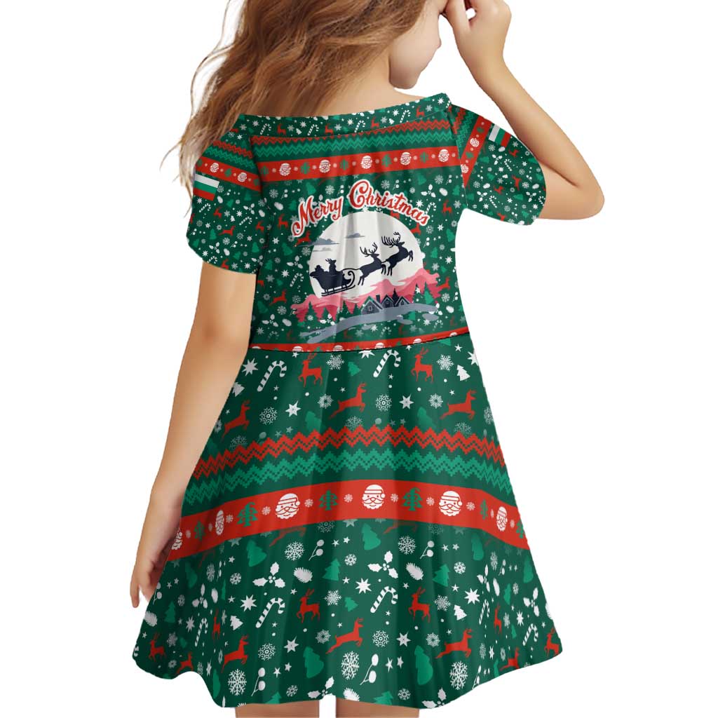 Bulgaria Christmas Family Matching Puletasi and Hawaiian Shirt with Green-Red Theme, Golden Lion, and Santa Sleigh Motif - Wonder Print Shop