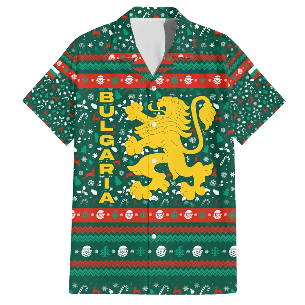 Bulgaria Christmas Family Matching Puletasi and Hawaiian Shirt with Green-Red Theme, Golden Lion, and Santa Sleigh Motif - Wonder Print Shop