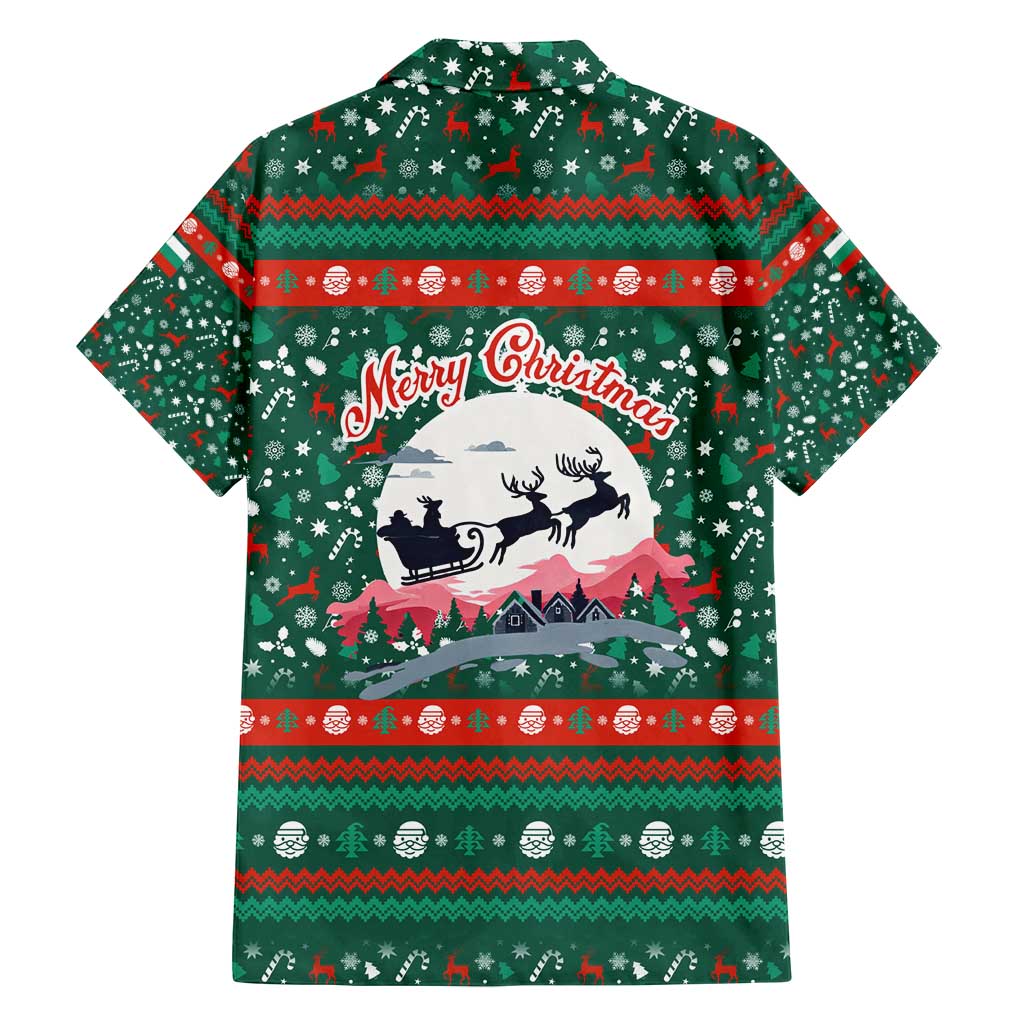 Bulgaria Christmas Family Matching Puletasi and Hawaiian Shirt with Green-Red Theme, Golden Lion, and Santa Sleigh Motif - Wonder Print Shop
