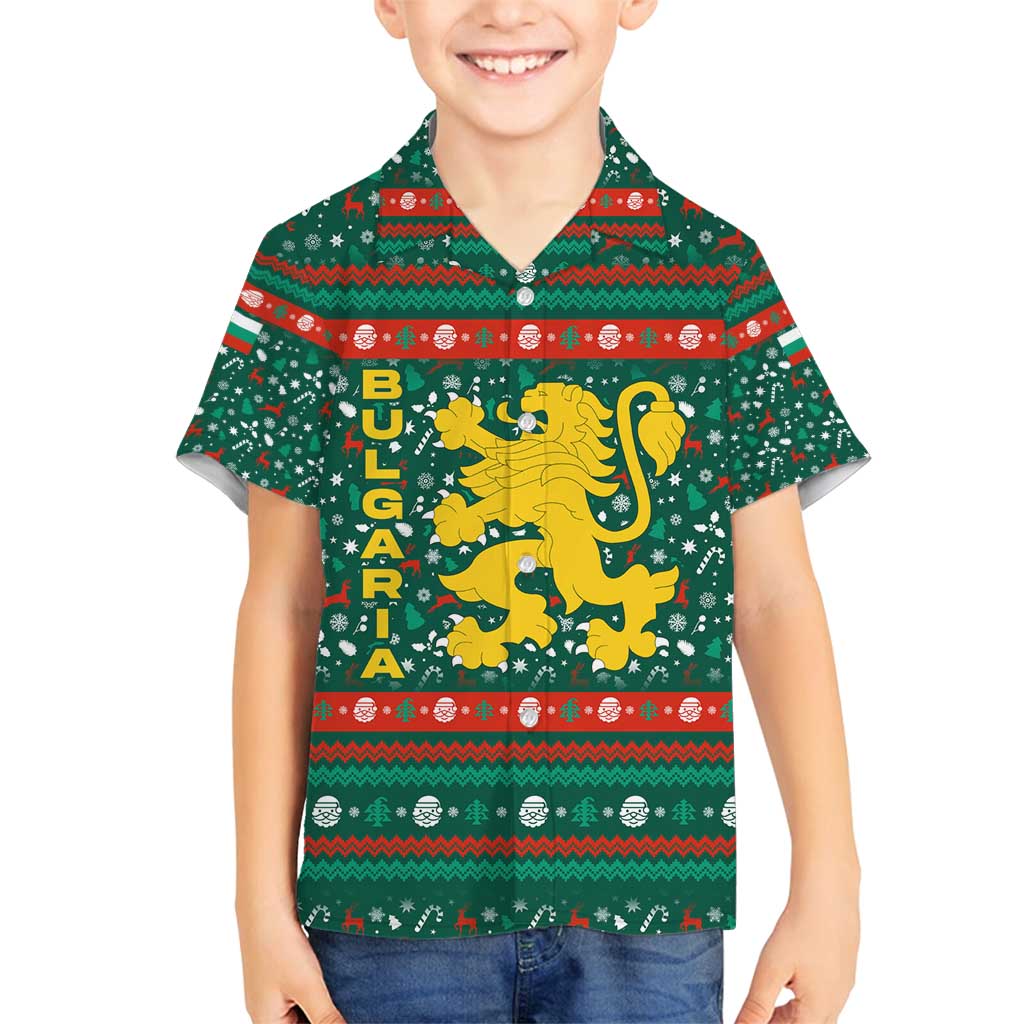 Bulgaria Christmas Family Matching Puletasi and Hawaiian Shirt with Green-Red Theme, Golden Lion, and Santa Sleigh Motif - Wonder Print Shop