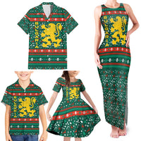 Bulgaria Christmas Family Matching Tank Maxi Dress and Hawaiian Shirt with Green-Red Theme, Golden Lion, and Santa Sleigh Motif - Wonder Print Shop