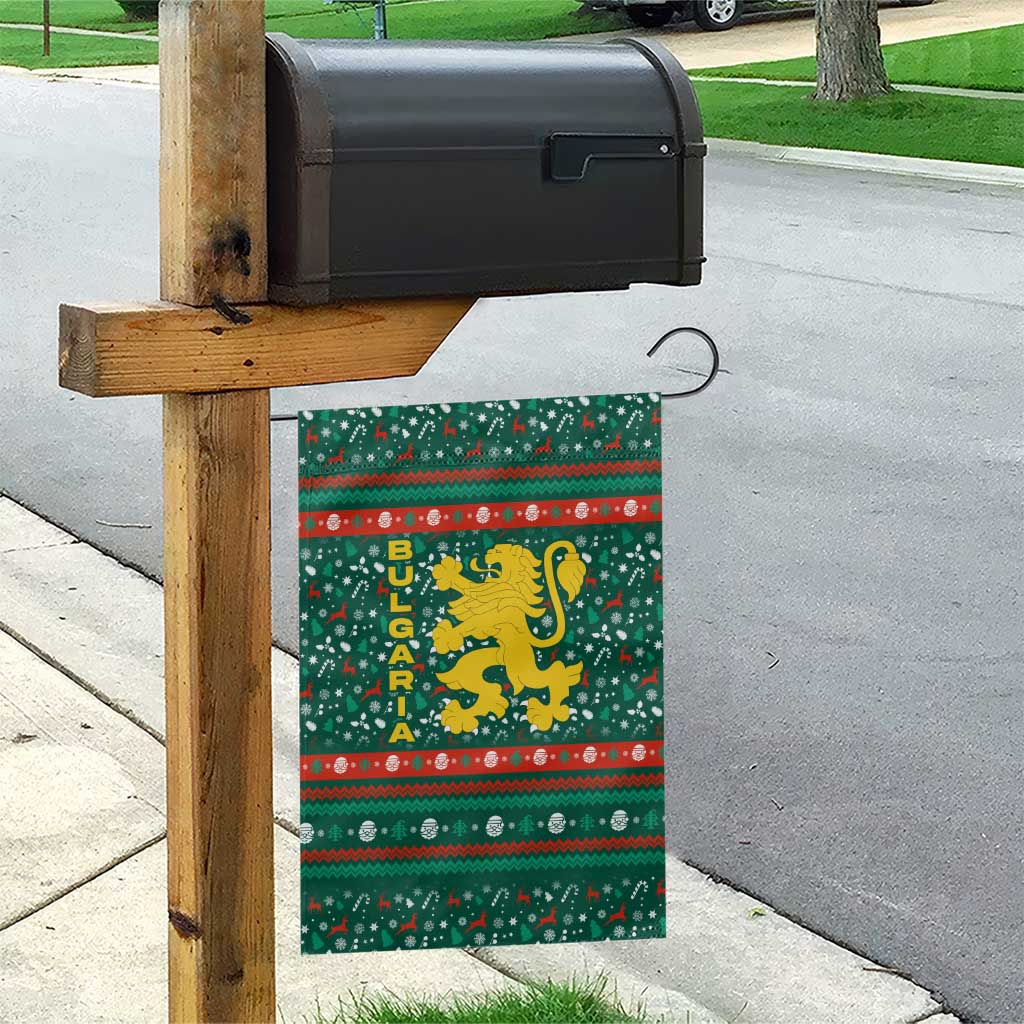 Bulgaria Christmas Garden Flag with Green-Red Theme, Golden Lion, and Santa Sleigh Motif - Wonder Print Shop