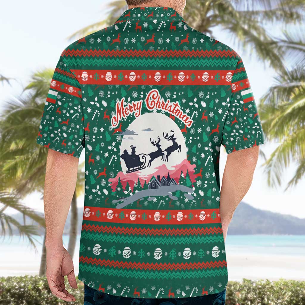 Bulgaria Christmas Hawaiian Shirt with Green-Red Theme, Golden Lion, and Santa Sleigh Motif - Wonder Print Shop