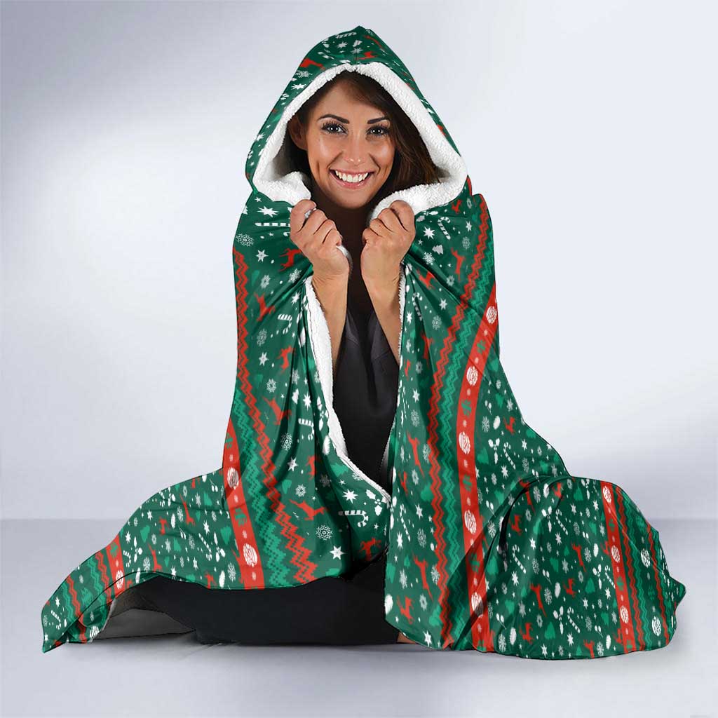Bulgaria Christmas Hooded Blanket with Green-Red Theme, Golden Lion, and Santa Sleigh Motif - Wonder Print Shop
