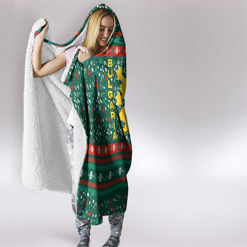 Bulgaria Christmas Hooded Blanket with Green-Red Theme, Golden Lion, and Santa Sleigh Motif - Wonder Print Shop
