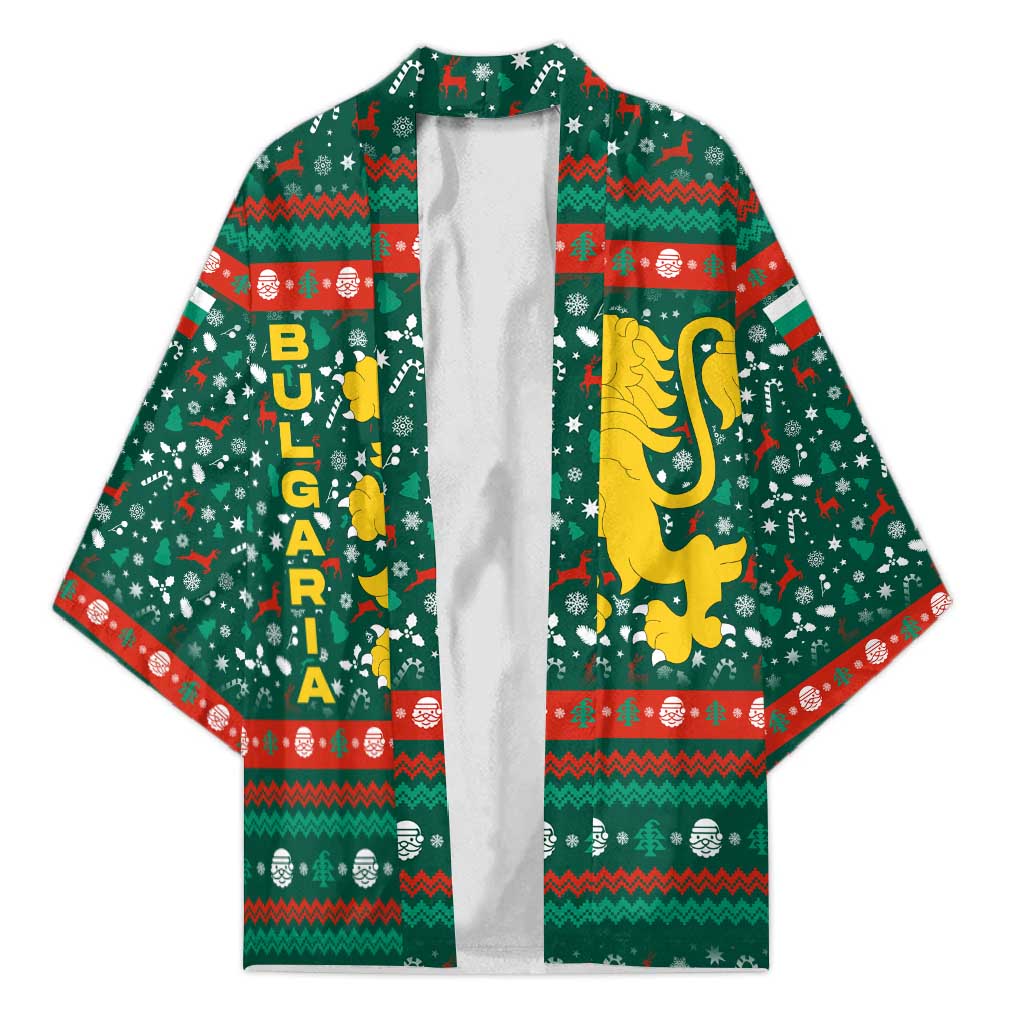 Bulgaria Christmas Kimono with Green-Red Theme, Golden Lion, and Santa Sleigh Motif - Wonder Print Shop