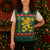 Bulgaria Christmas Knitted V-Neck Vest with Green-Red Theme, Golden Lion, and Santa Sleigh Motif - Wonder Print Shop