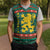 Bulgaria Christmas Knitted V-Neck Vest with Green-Red Theme, Golden Lion, and Santa Sleigh Motif - Wonder Print Shop