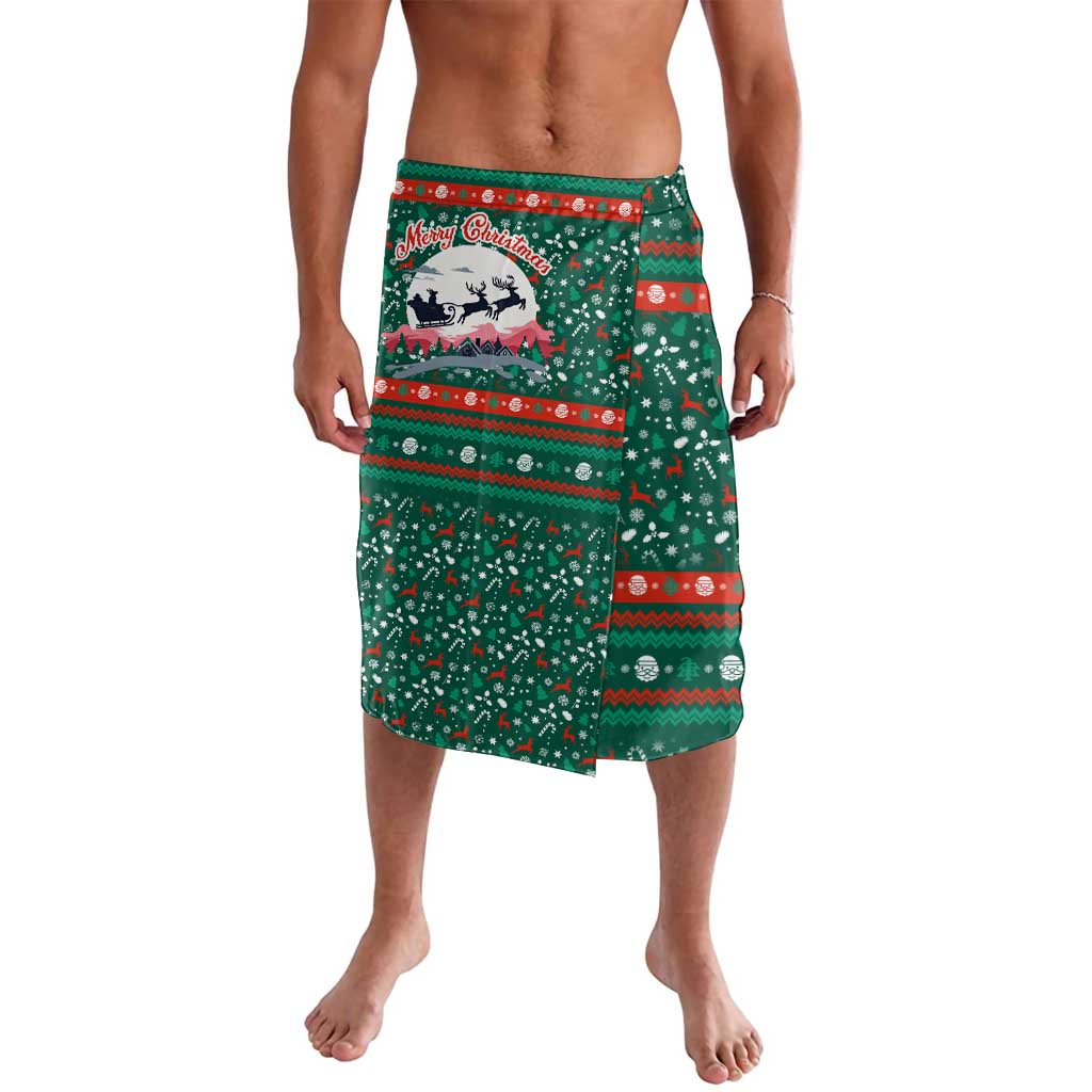 Bulgaria Christmas Lavalava with Green-Red Theme, Golden Lion, and Santa Sleigh Motif - Wonder Print Shop
