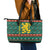 Bulgaria Christmas Leather Tote Bag with Green-Red Theme, Golden Lion, and Santa Sleigh Motif - Wonder Print Shop
