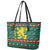 Bulgaria Christmas Leather Tote Bag with Green-Red Theme, Golden Lion, and Santa Sleigh Motif - Wonder Print Shop
