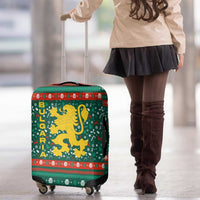 Bulgaria Christmas Luggage Cover with Green-Red Theme, Golden Lion, and Santa Sleigh Motif - Wonder Print Shop