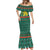 Bulgaria Christmas Mermaid Dress with Green-Red Theme, Golden Lion, and Santa Sleigh Motif - Wonder Print Shop
