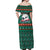 Bulgaria Christmas Off Shoulder Maxi Dress with Green-Red Theme, Golden Lion, and Santa Sleigh Motif - Wonder Print Shop