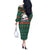 Bulgaria Christmas Off The Shoulder Long Sleeve Dress with Green-Red Theme, Golden Lion, and Santa Sleigh Motif - Wonder Print Shop