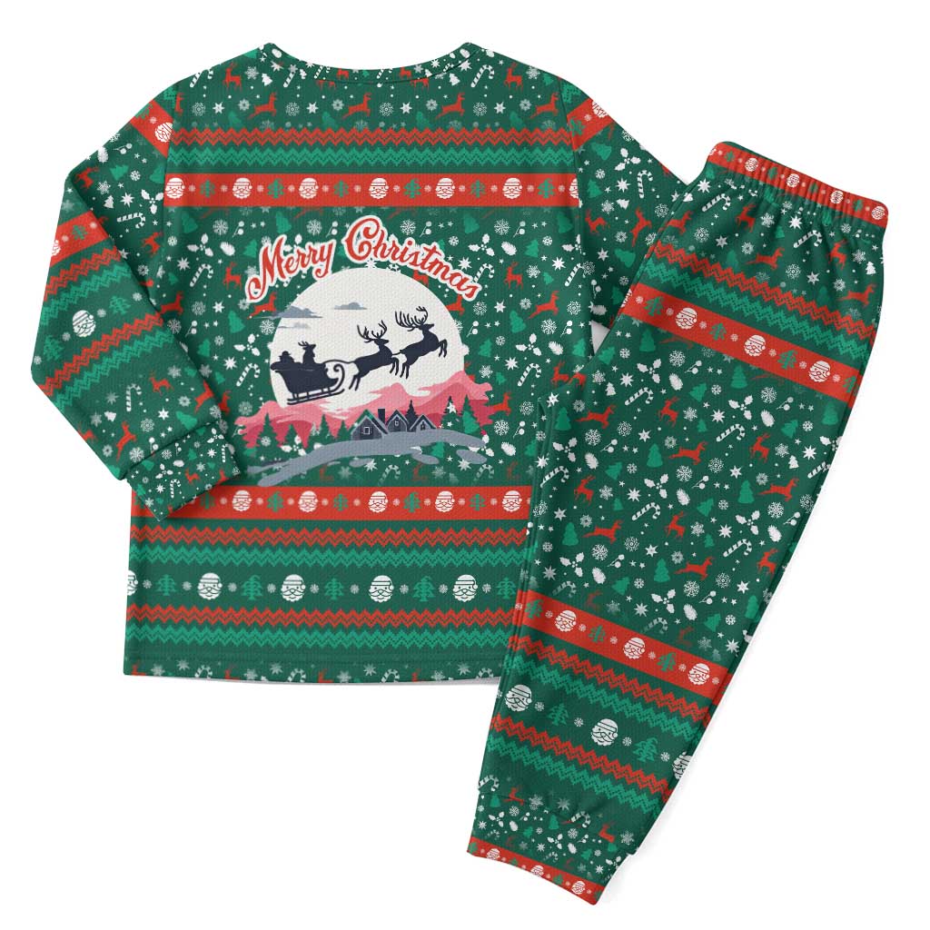 Bulgaria Christmas Pajama Set with Green-Red Theme, Golden Lion, and Santa Sleigh Motif - Wonder Print Shop