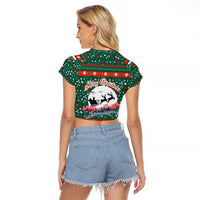 Bulgaria Christmas Raglan Cropped T Shirt with Green-Red Theme, Golden Lion, and Santa Sleigh Motif - Wonder Print Shop