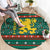 Bulgaria Christmas Round Carpet with Green-Red Theme, Golden Lion, and Santa Sleigh Motif - Wonder Print Shop