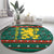 Bulgaria Christmas Round Carpet with Green-Red Theme, Golden Lion, and Santa Sleigh Motif - Wonder Print Shop
