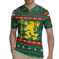 Bulgaria Christmas Rugby Jersey with Green-Red Theme, Golden Lion, and Santa Sleigh Motif - Wonder Print Shop