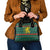 Bulgaria Christmas Shoulder Handbag with Green-Red Theme, Golden Lion, and Santa Sleigh Motif - Wonder Print Shop