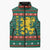 Bulgaria Christmas Sleeveless Puffer Jacket with Green-Red Theme, Golden Lion, and Santa Sleigh Motif - Wonder Print Shop