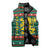 Bulgaria Christmas Sleeveless Puffer Jacket with Green-Red Theme, Golden Lion, and Santa Sleigh Motif - Wonder Print Shop