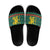 Bulgaria Christmas Slide Sandals with Green-Red Theme, Golden Lion, and Santa Sleigh Motif - Wonder Print Shop