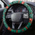 Bulgaria Christmas Steering Wheel Cover with Green-Red Theme, Golden Lion, and Santa Sleigh Motif - Wonder Print Shop