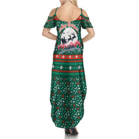 Bulgaria Christmas Summer Maxi Dress with Green-Red Theme, Golden Lion, and Santa Sleigh Motif - Wonder Print Shop