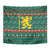 Bulgaria Christmas Tapestry with Green-Red Theme, Golden Lion, and Santa Sleigh Motif - Wonder Print Shop