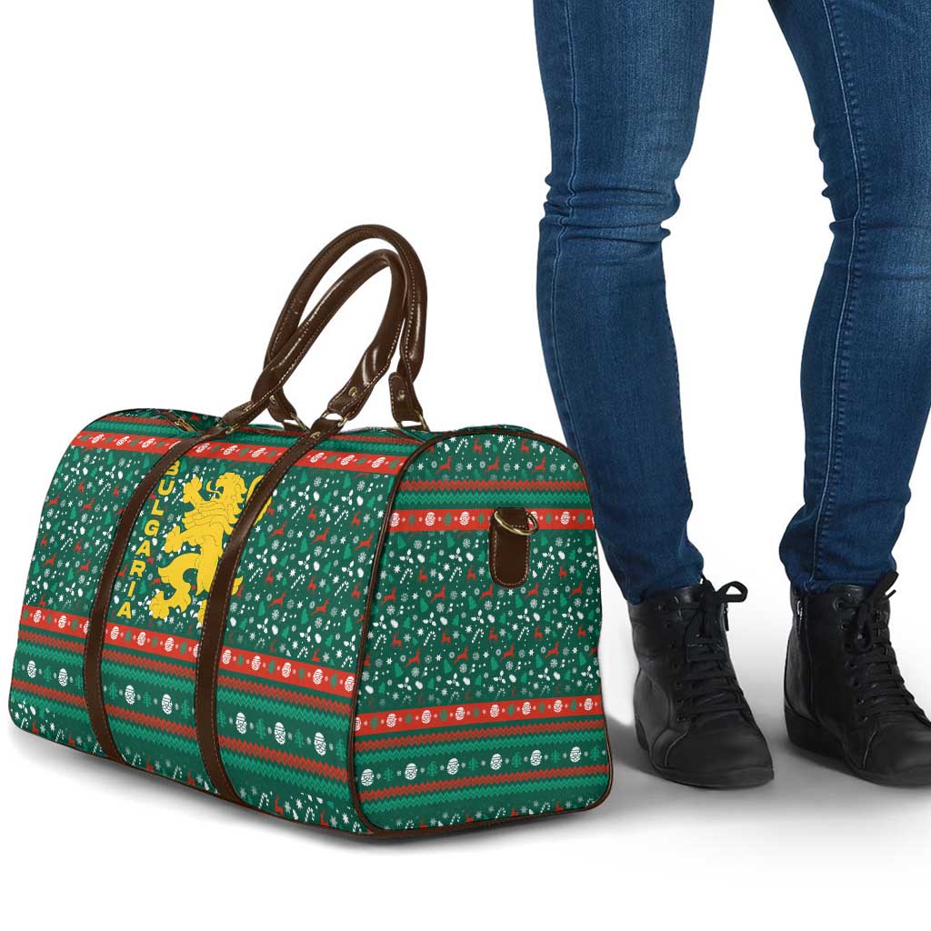 Bulgaria Christmas Travel Bag with Green-Red Theme, Golden Lion, and Santa Sleigh Motif - Wonder Print Shop