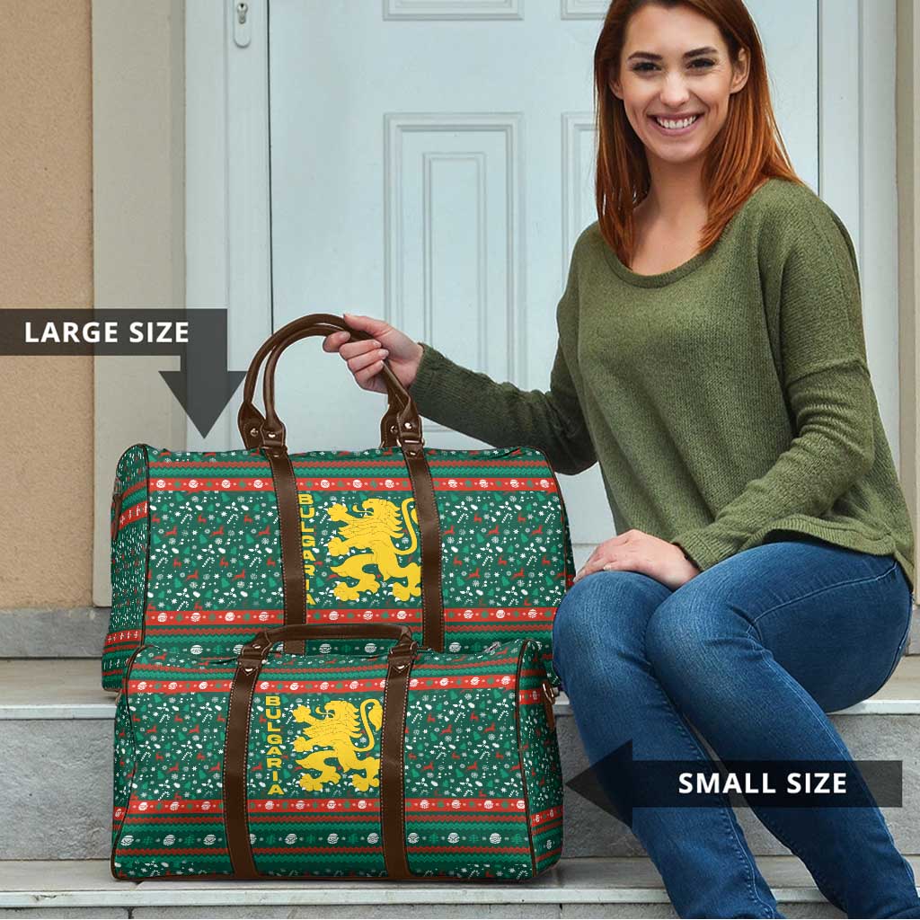 Bulgaria Christmas Travel Bag with Green-Red Theme, Golden Lion, and Santa Sleigh Motif - Wonder Print Shop