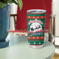 Bulgaria Christmas Tumbler Cup with Green-Red Theme, Golden Lion, and Santa Sleigh Motif - Wonder Print Shop