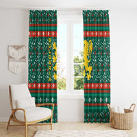 Bulgaria Christmas Window Curtain with Green-Red Theme, Golden Lion, and Santa Sleigh Motif - Wonder Print Shop