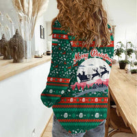 Bulgaria Christmas Women Casual Shirt with Green-Red Theme, Golden Lion, and Santa Sleigh Motif - Wonder Print Shop