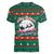 Bulgaria Christmas Women V-Neck T-Shirt with Green-Red Theme, Golden Lion, and Santa Sleigh Motif - Wonder Print Shop