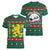 Bulgaria Christmas Women V-Neck T-Shirt with Green-Red Theme, Golden Lion, and Santa Sleigh Motif - Wonder Print Shop