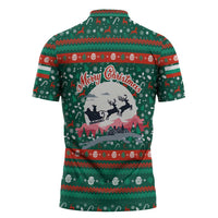 Bulgaria Christmas Zipper Polo Shirt with Green-Red Theme, Golden Lion, and Santa Sleigh Motif - Wonder Print Shop