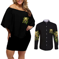 Your Demons Hide Under Your Bed Couples Matching Off Shoulder Short Dress and Long Sleeve Button Shirt - Wonder Print Shop