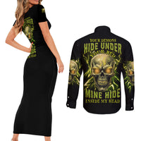 Your Demons Hide Under Your Bed Couples Matching Short Sleeve Bodycon Dress and Long Sleeve Button Shirt - Wonder Print Shop