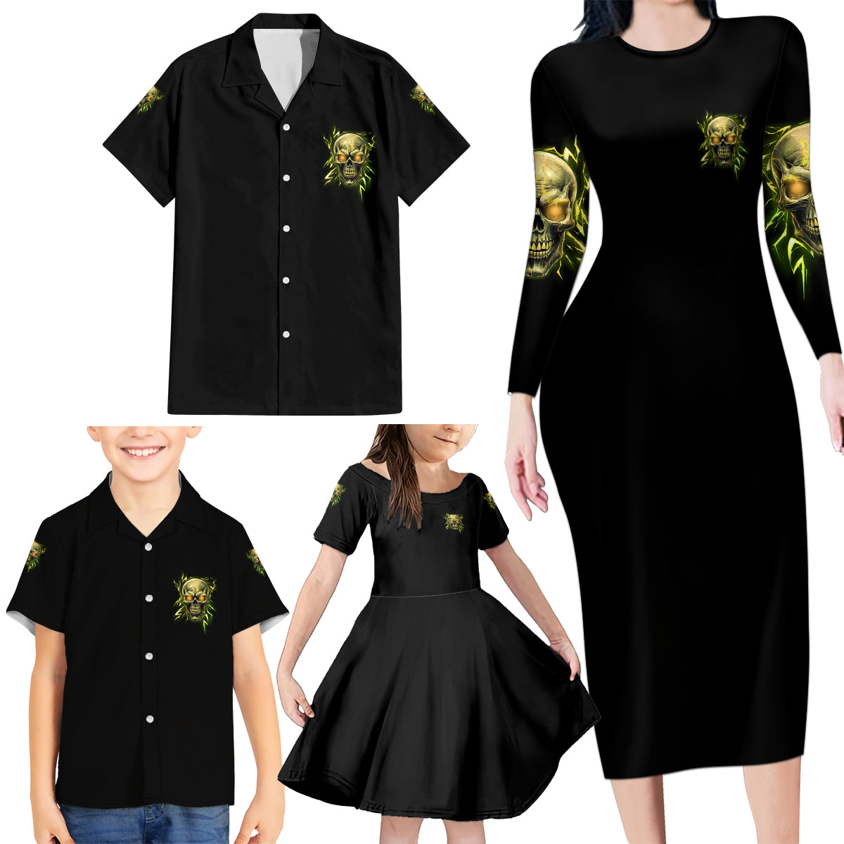 Your Demons Hide Under Your Bed Family Matching Long Sleeve Bodycon Dress and Hawaiian Shirt - Wonder Print Shop