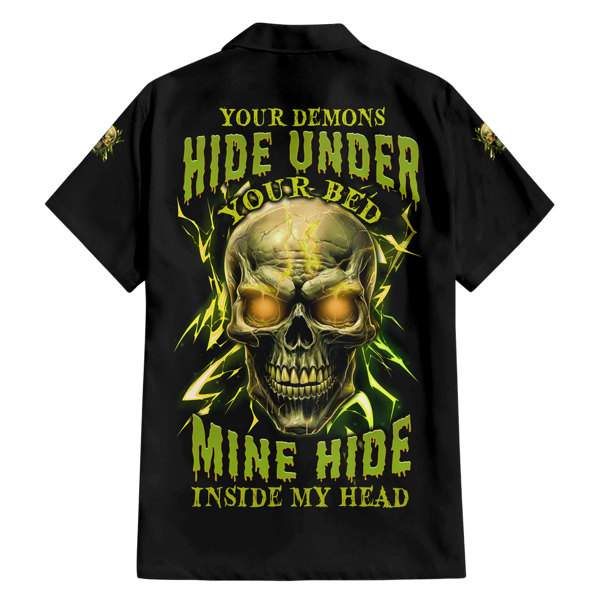 Your Demons Hide Under Your Bed Family Matching Short Sleeve Bodycon Dress and Hawaiian Shirt - Wonder Print Shop