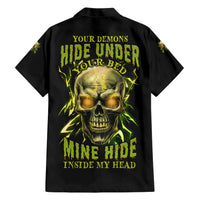 Your Demons Hide Under Your Bed Family Matching Short Sleeve Bodycon Dress and Hawaiian Shirt - Wonder Print Shop